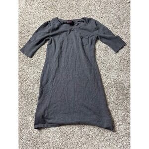 Take Out Charcoal Gray Knit Sweater Dress Short Sleeve Crew Neck Pocket Small